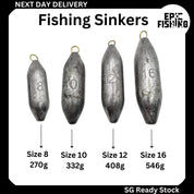 Cigar Lead Fishing Sinkers (Sizes 8, 10, 12, 14 and 16)