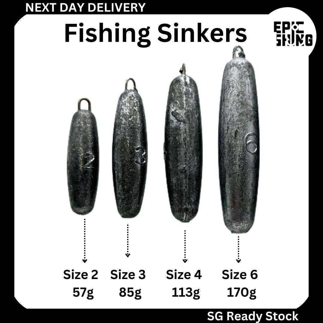 Cigar Lead Fishing Sinkers (Sizes 2, 3, 4 and 6)