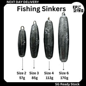 Cigar Lead Fishing Sinkers (Sizes 2, 3, 4 and 6)